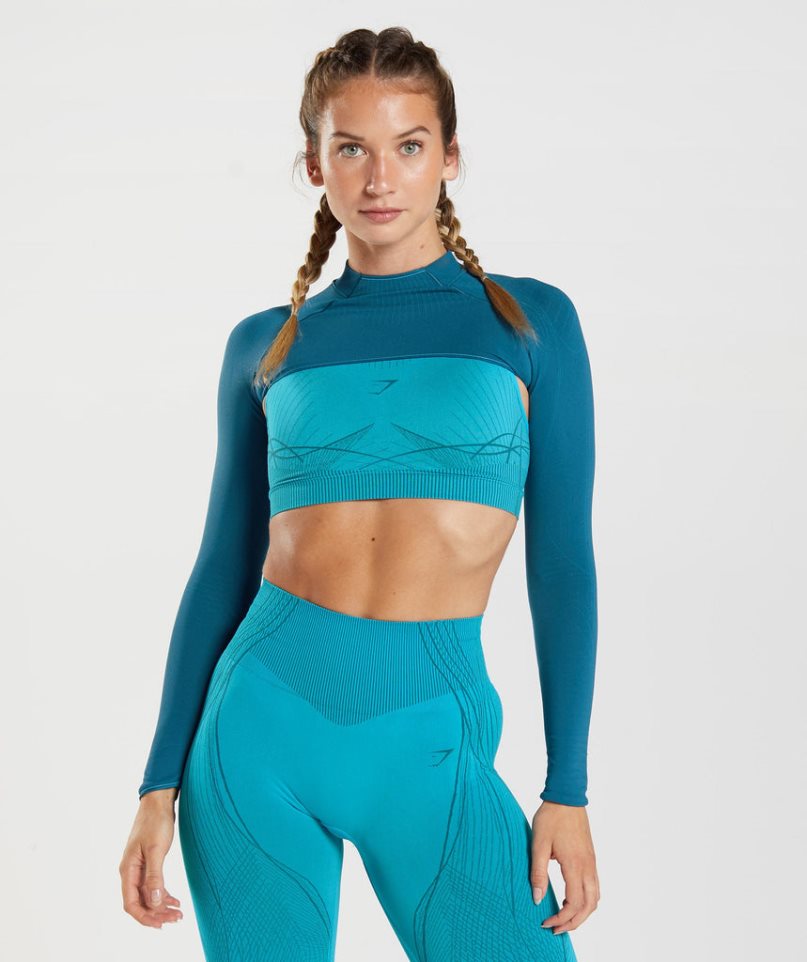 Women\'s Gymshark Apex Seamless Shrug Sweatshirts Turquoise | CA A15680